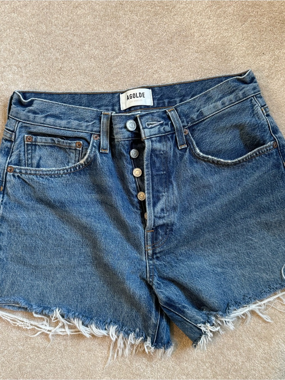 Agolde High-Rise Button-Fly Denim Shorts Parker long